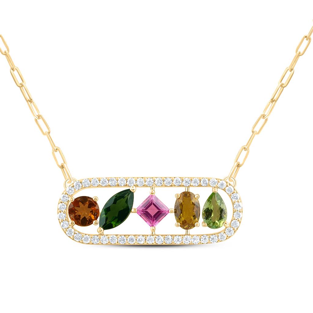 14K Yellow Gold 1/2 Cttw Natural Diamond Ana M 2 Cttw Natural Gem Multi Color Tourmaline Necklace (18 Inch)