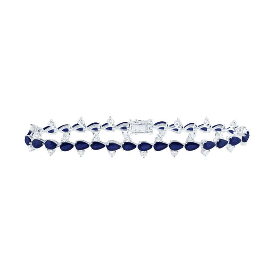 18K White Gold 1 1/3 Cttw Natural Diamond Vs-Efg 6 3/8 Cttw Pear Blue Sapphire Natural Gem Bracelet (7 Inch)