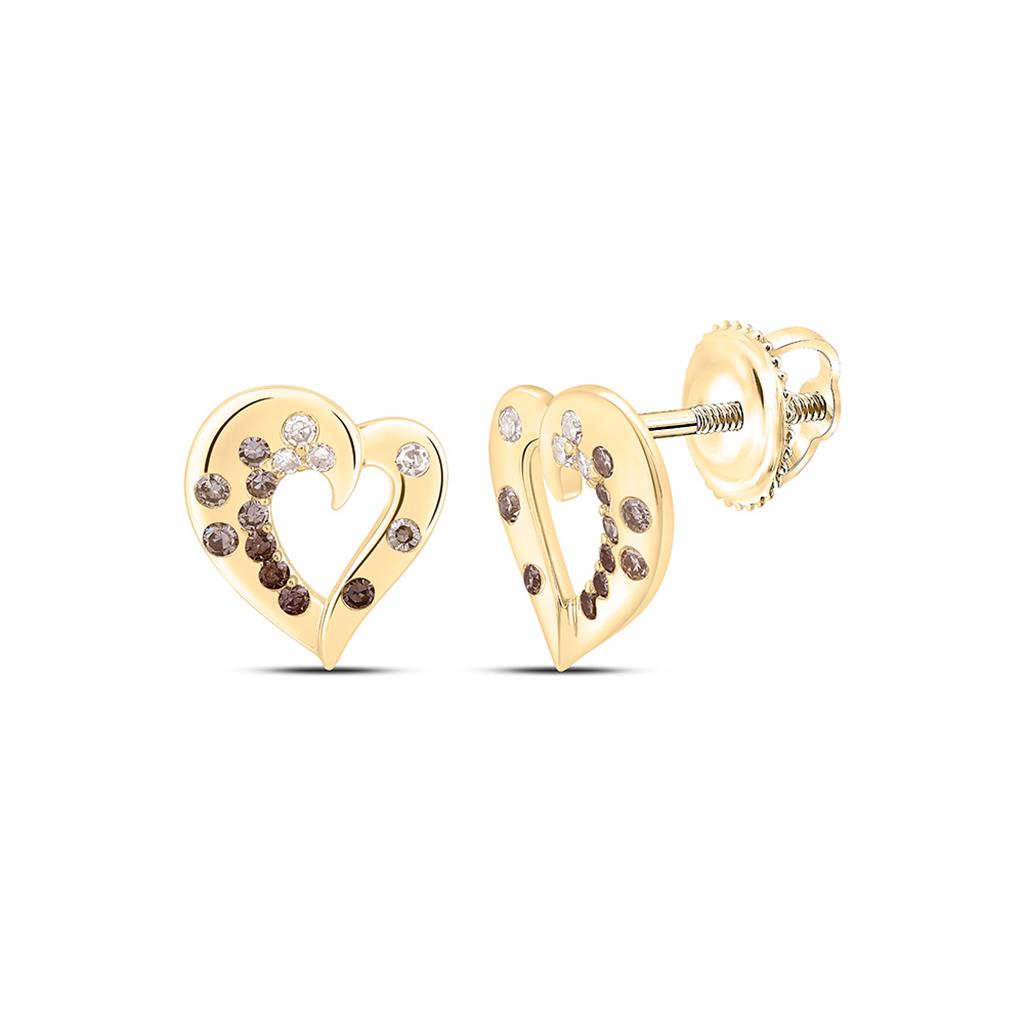 10K Yellow Gold 1/8 Cttw Natural Diamond Fashion Ombre Diamond Heart Earring