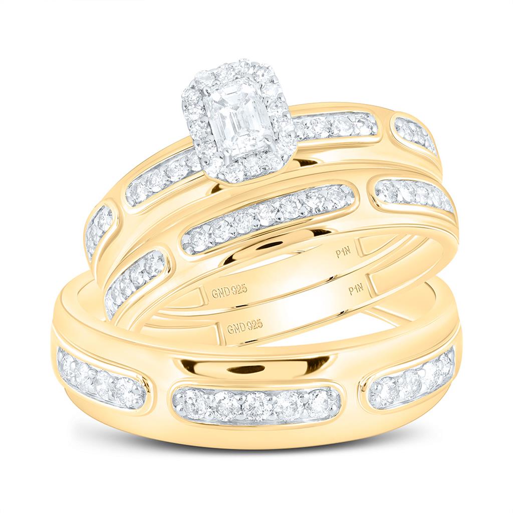 Sterling Silver Yellow Tone 3/4 Cttw Natural Diamond 1/4 Cttw Gift Center Emerald Trio Set
