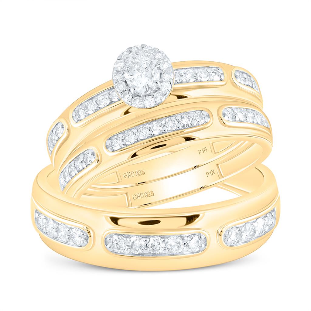 Sterling Silver Yellow Tone 3/4 Cttw Natural Diamond 1/5 Cttw Gift Center Oval Trio Set