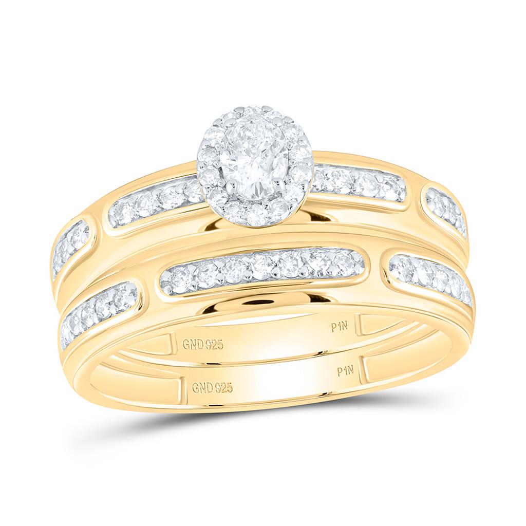 Sterling Silver Yellow Tone 3/4 Cttw Natural Diamond 1/5 Cttw Gift Center Oval Trio Set