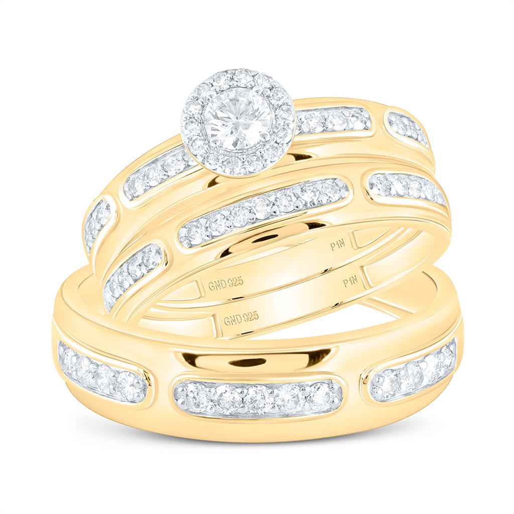 Sterling Silver Yellow Tone 3/4 Cttw Natural Diamond 1/5 Cttw Gift Center Round Trio Set