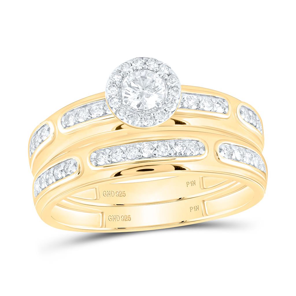 Sterling Silver Yellow Tone 3/4 Cttw Natural Diamond 1/5 Cttw Gift Center Round Trio Set