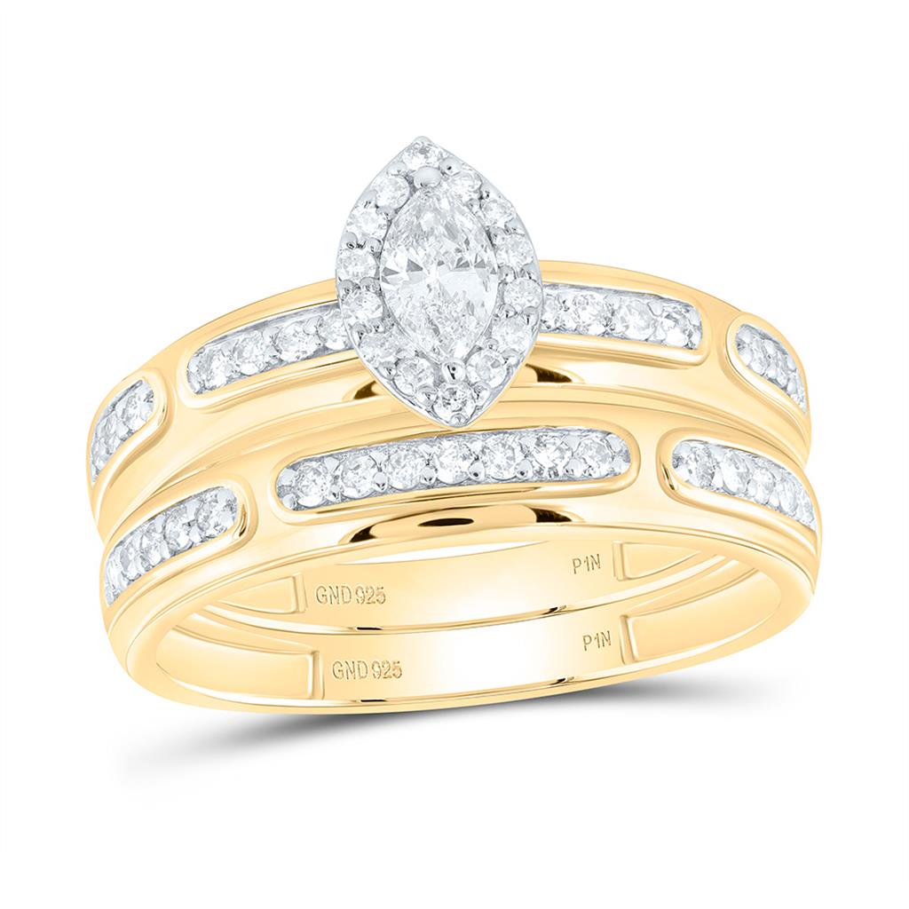 Sterling Silver Yellow Tone 3/4 Cttw Natural Diamond 1/4 Cttw Gift Center Marquise Trio Set