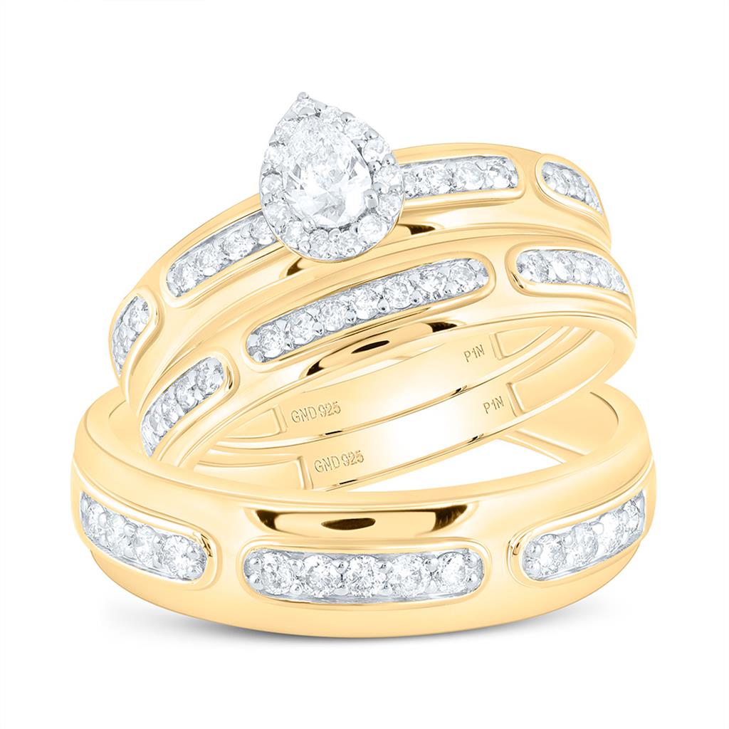 Sterling Silver Yellow Tone 3/4 Cttw Natural Diamond 1/5 Cttw Gift Center Pear Trio Set
