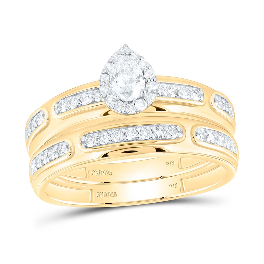 Sterling Silver Yellow Tone 3/4 Cttw Natural Diamond 1/5 Cttw Gift Center Pear Trio Set