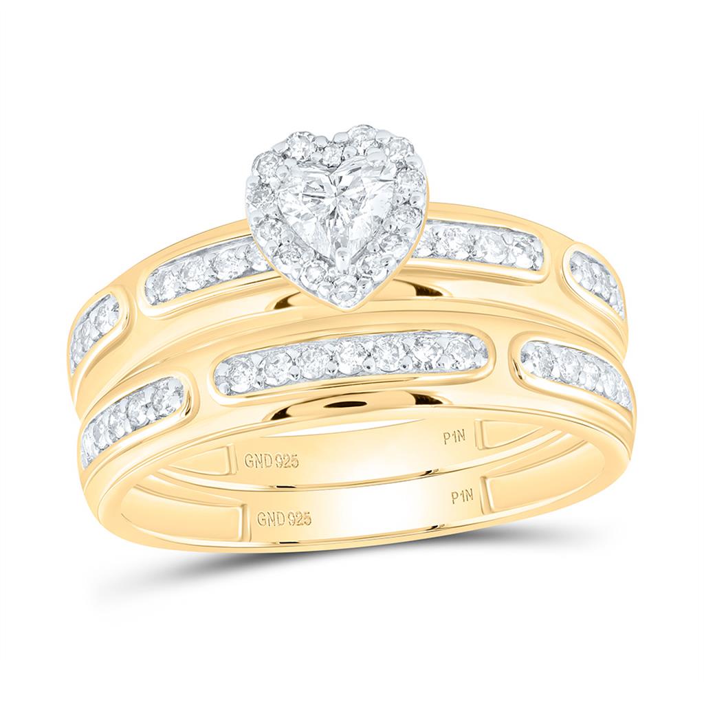 Sterling Silver Yellow Tone 3/4 Cttw Natural Diamond 1/5 Cttw Gift Center Heart Trio Set