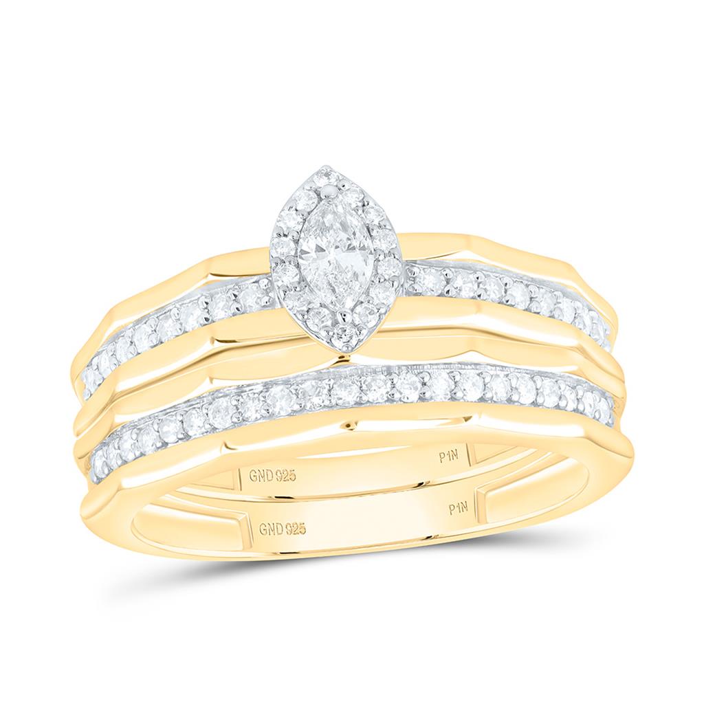 Sterling Silver Yellow Tone 3/4 Cttw Natural Diamond 1/5 Cttw Gift Center Marquise Trio Set