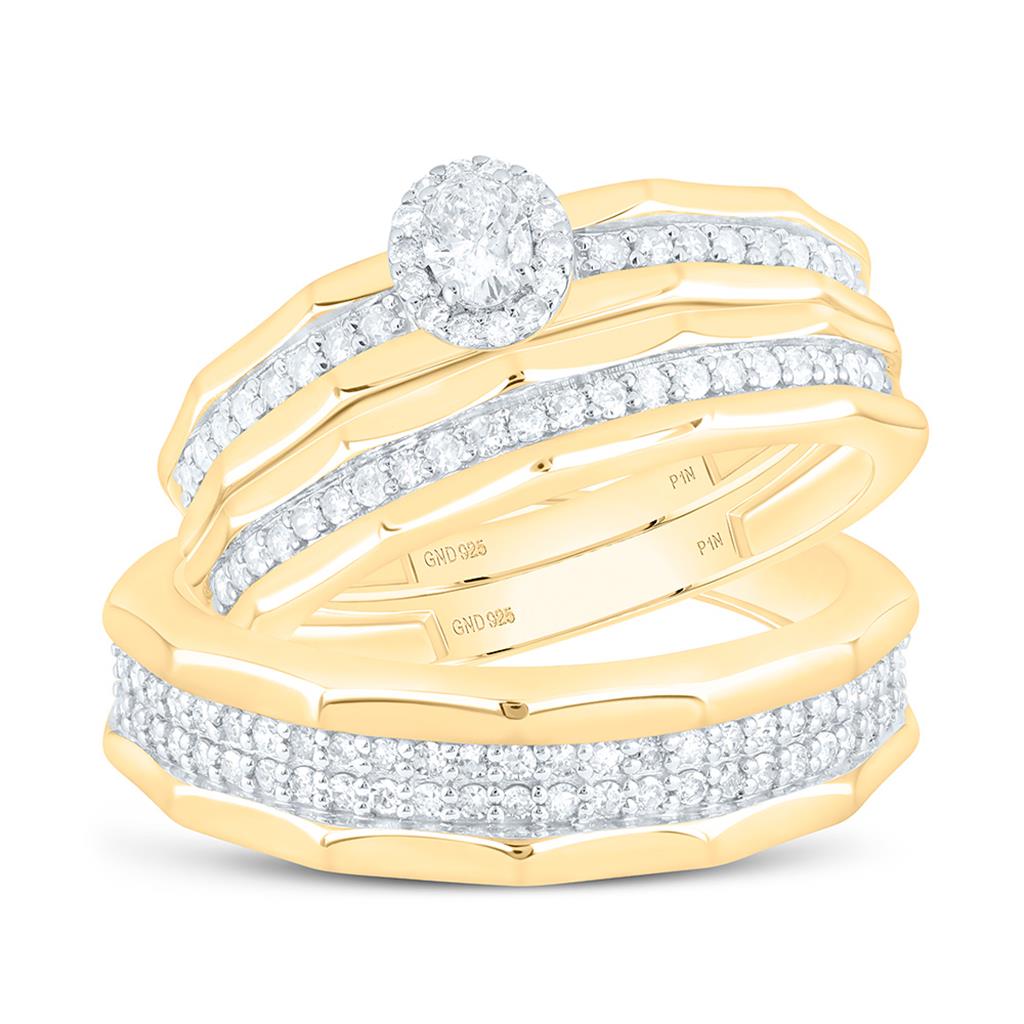 Sterling Silver Yellow Tone 3/4 Cttw Natural Diamond 1/5 Cttw Gift Center Oval Trio Set
