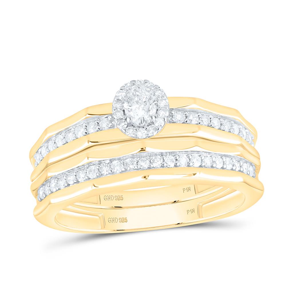 Sterling Silver Yellow Tone 3/4 Cttw Natural Diamond 1/5 Cttw Gift Center Oval Trio Set