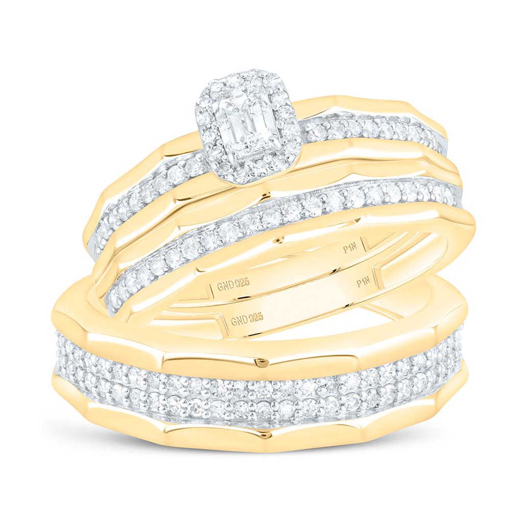 Sterling Silver Yellow Tone 3/4 Cttw Natural Diamond 1/4 Cttw Gift Center Emerald Trio Set