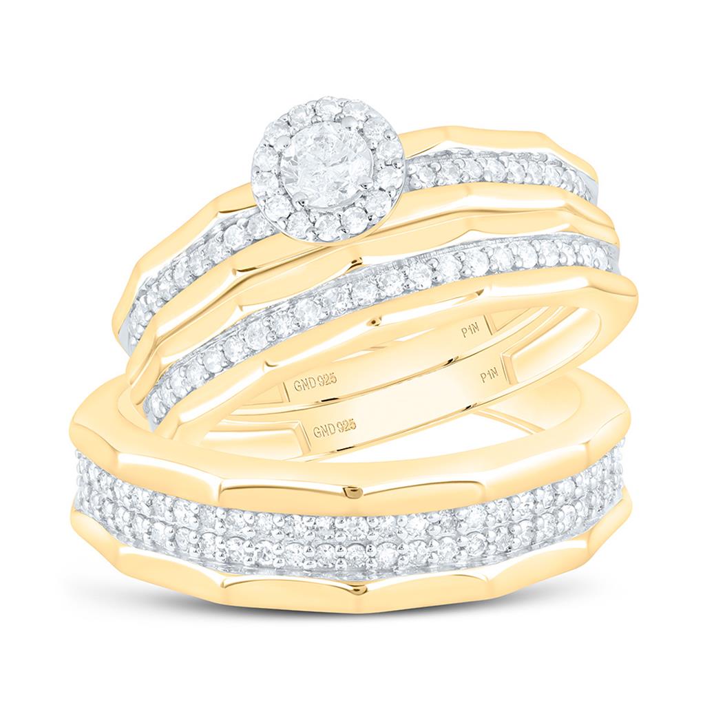 Sterling Silver Yellow Tone 3/4 Cttw Natural Diamond 1/5 Cttw Gift Center Round Trio Set