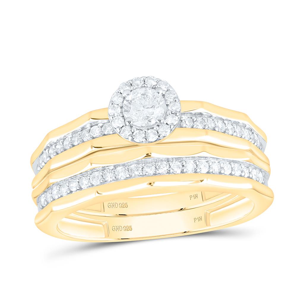 Sterling Silver Yellow Tone 3/4 Cttw Natural Diamond 1/5 Cttw Gift Center Round Trio Set