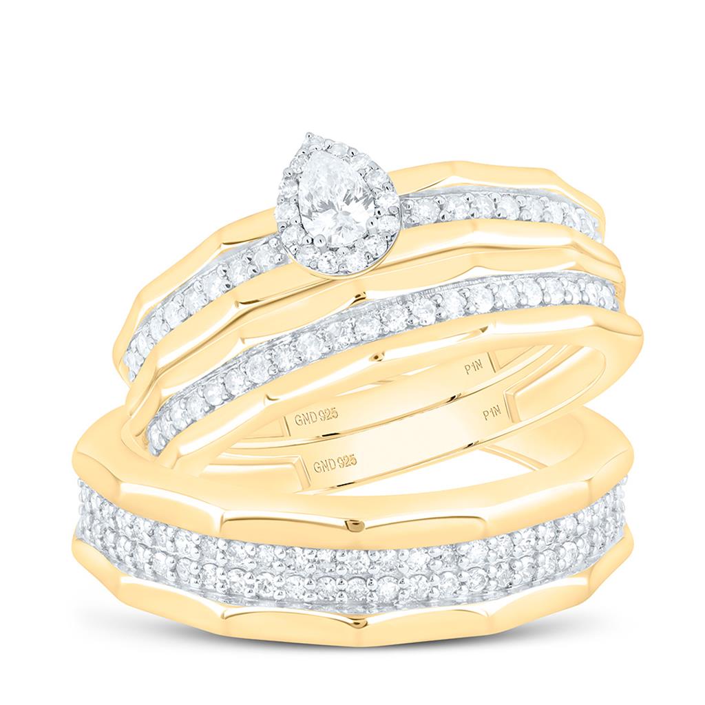 Sterling Silver Yellow Tone 3/4 Cttw Natural Diamond 1/5 Cttw Gift Center Pear Trio Set