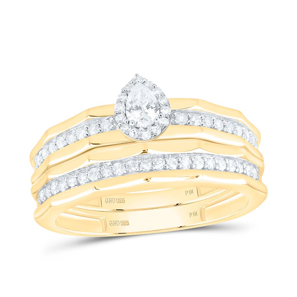 Sterling Silver Yellow Tone 3/4 Cttw Natural Diamond 1/5 Cttw Gift Center Pear Trio Set