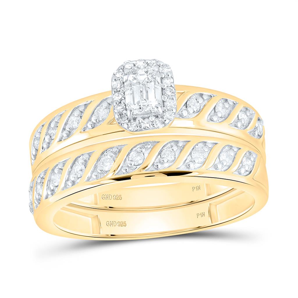 Sterling Silver Yellow Tone 3/4 Cttw Natural Diamond 1/4 Cttw Gift Center Emerald Trio Set