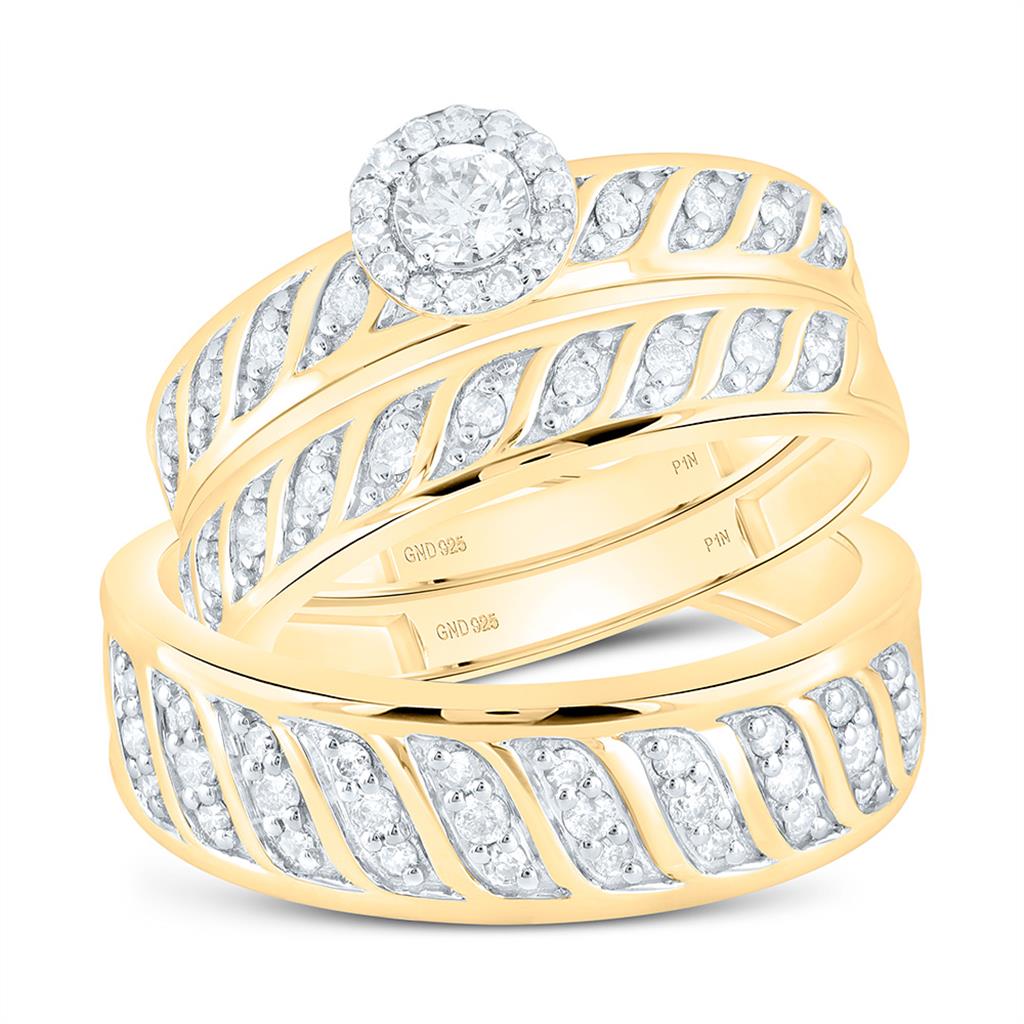 Sterling Silver Yellow Tone 3/4 Cttw Natural Diamond 1/5 Cttw Gift Center Round Trio Set