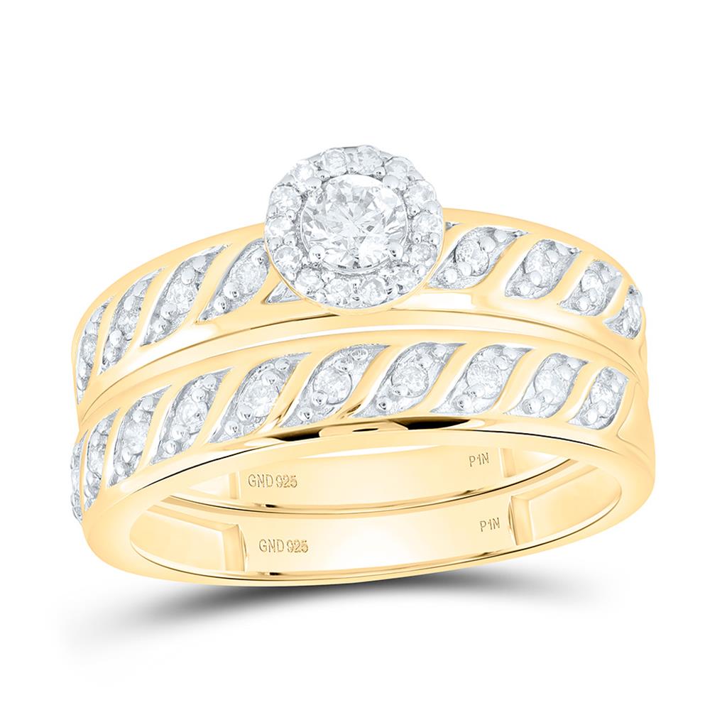 Sterling Silver Yellow Tone 3/4 Cttw Natural Diamond 1/5 Cttw Gift Center Round Trio Set