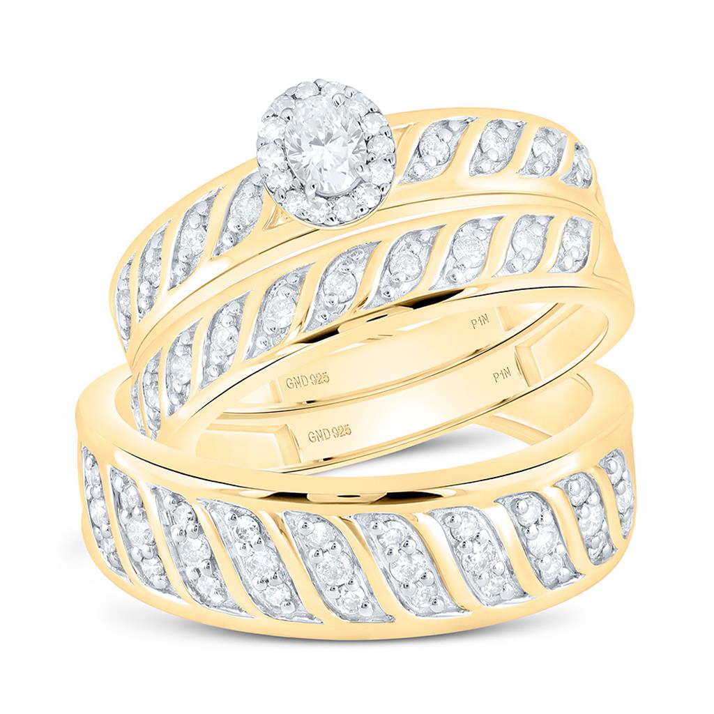 Sterling Silver Yellow Tone 3/4 Cttw Natural Diamond 1/5 Cttw Gift Center Oval Trio Set