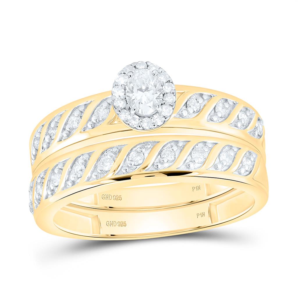 Sterling Silver Yellow Tone 3/4 Cttw Natural Diamond 1/5 Cttw Gift Center Oval Trio Set