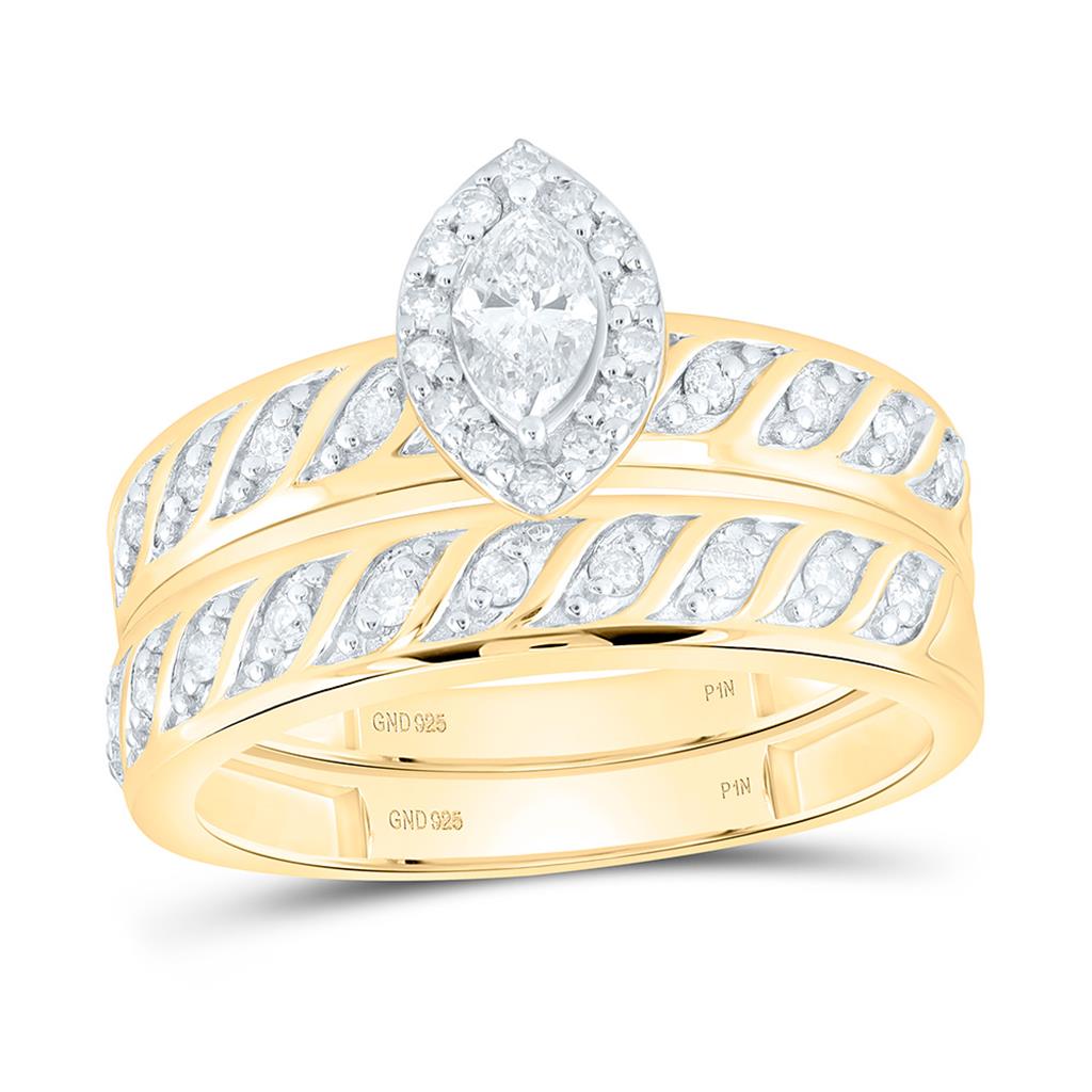 Sterling Silver Yellow Tone 3/4 Cttw Natural Diamond 1/5 Cttw Gift Center Marquise Trio Set