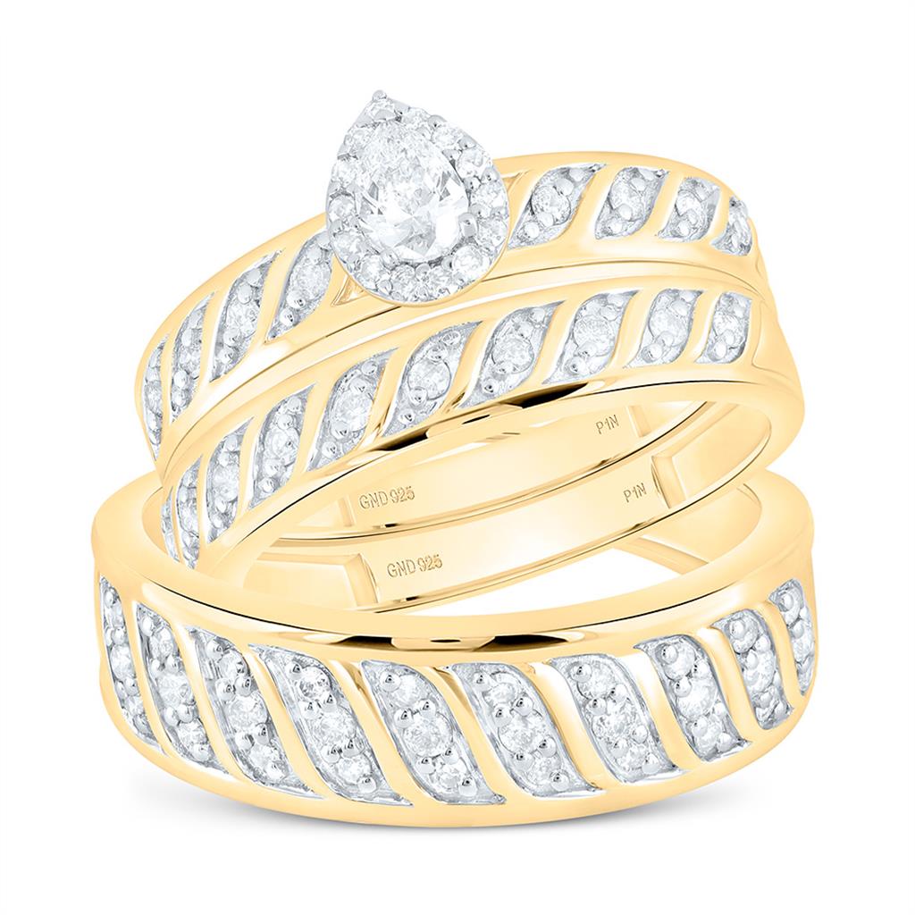 Sterling Silver 3/4 Cttw Natural Diamond 1/5 Cttw Gift Center Pear Trio Set