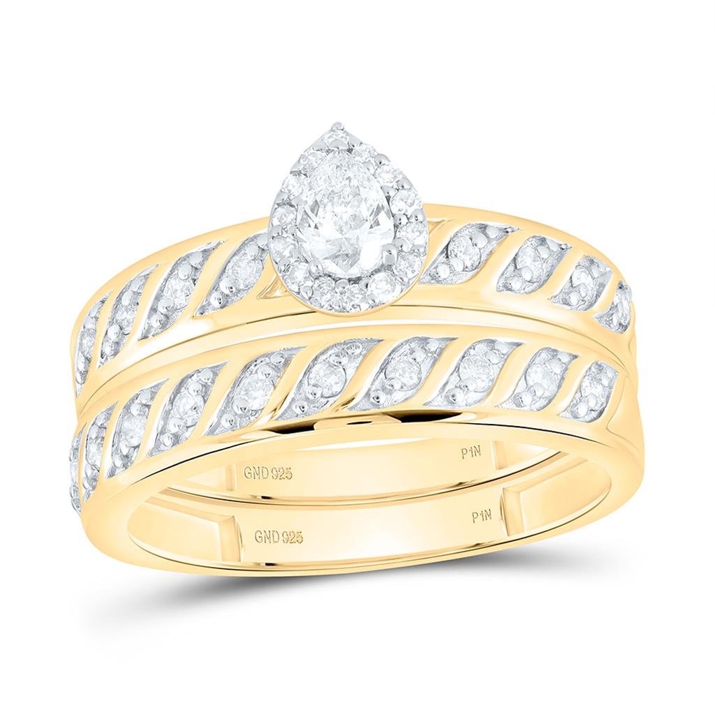 Sterling Silver 3/4 Cttw Natural Diamond 1/5 Cttw Gift Center Pear Trio Set