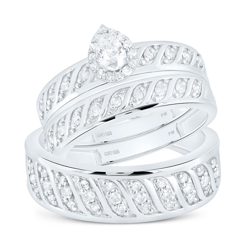 Sterling Silver 3/4 Cttw Natural Diamond 1/5 Cttw Gift Center Pear Trio Set