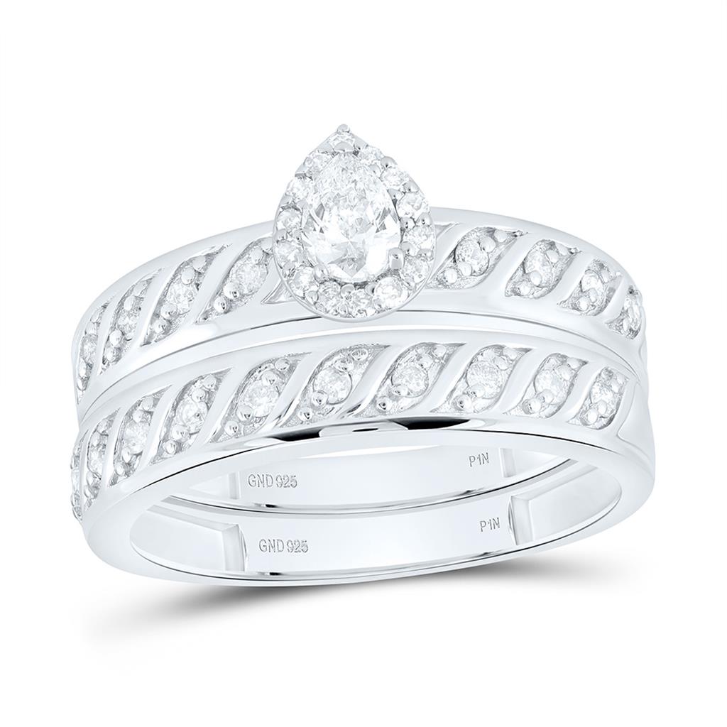 Sterling Silver 3/4 Cttw Natural Diamond 1/5 Cttw Gift Center Pear Trio Set