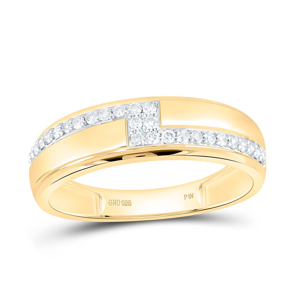 Sterling Silver Yellow Tone 1/4 Cttw Natural Diamond Gift Mens Band