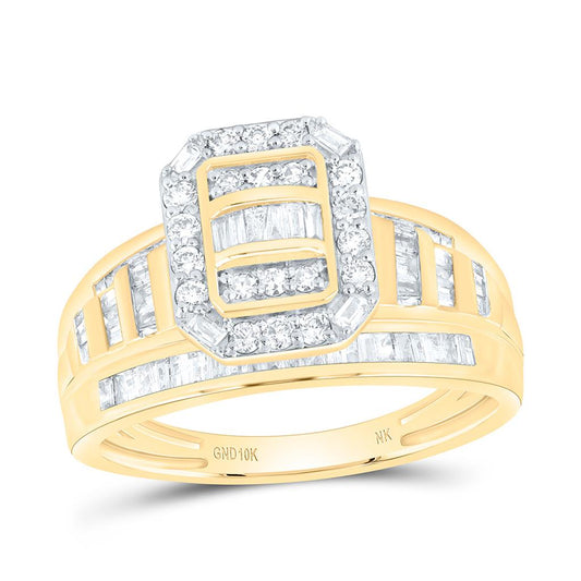 10K Yellow Gold 5/8 Cttw Natural Diamond Fashion Emerald Single Halo Bridal Ring