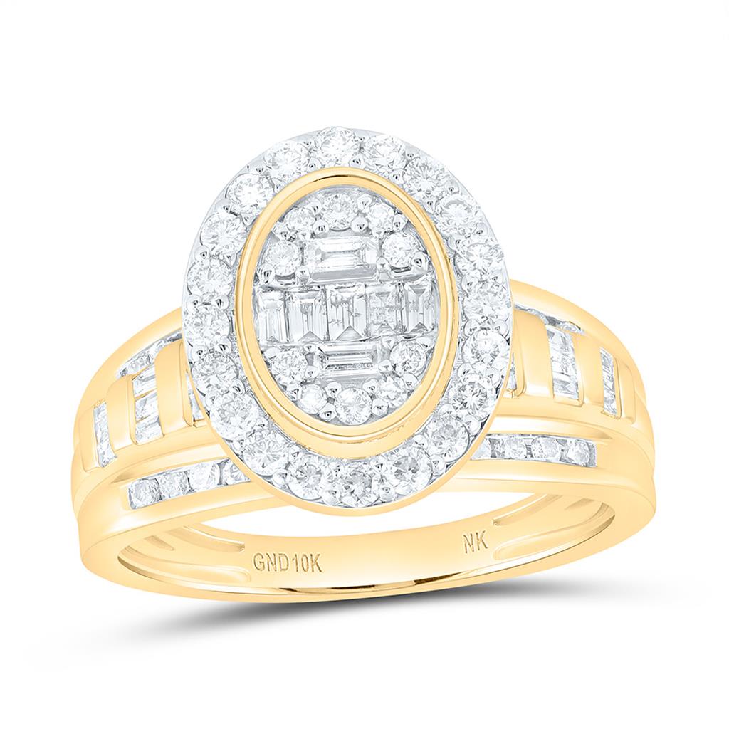 10K Yellow Gold 7/8 Cttw Natural Diamond Fashion Oval Single Halo Bridal Ring