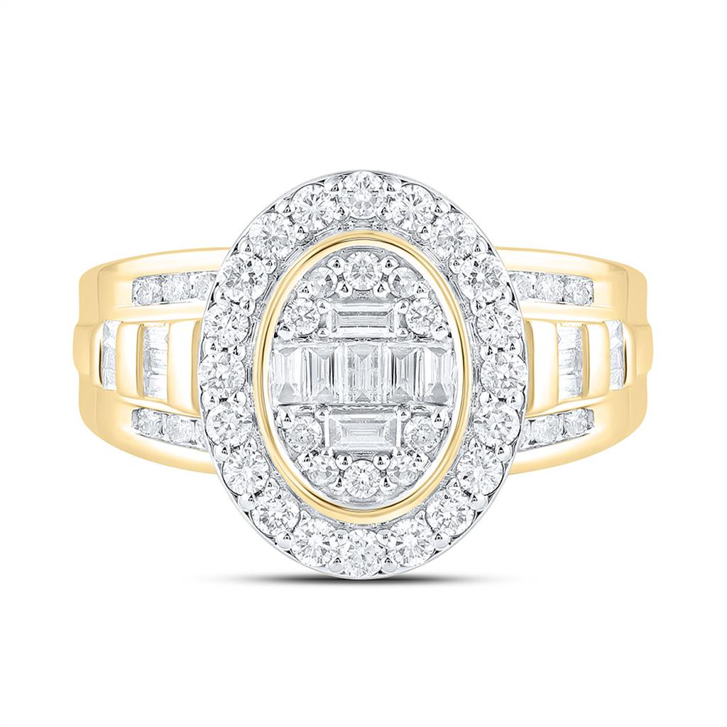 10K Yellow Gold 7/8 Cttw Natural Diamond Fashion Oval Single Halo Bridal Ring