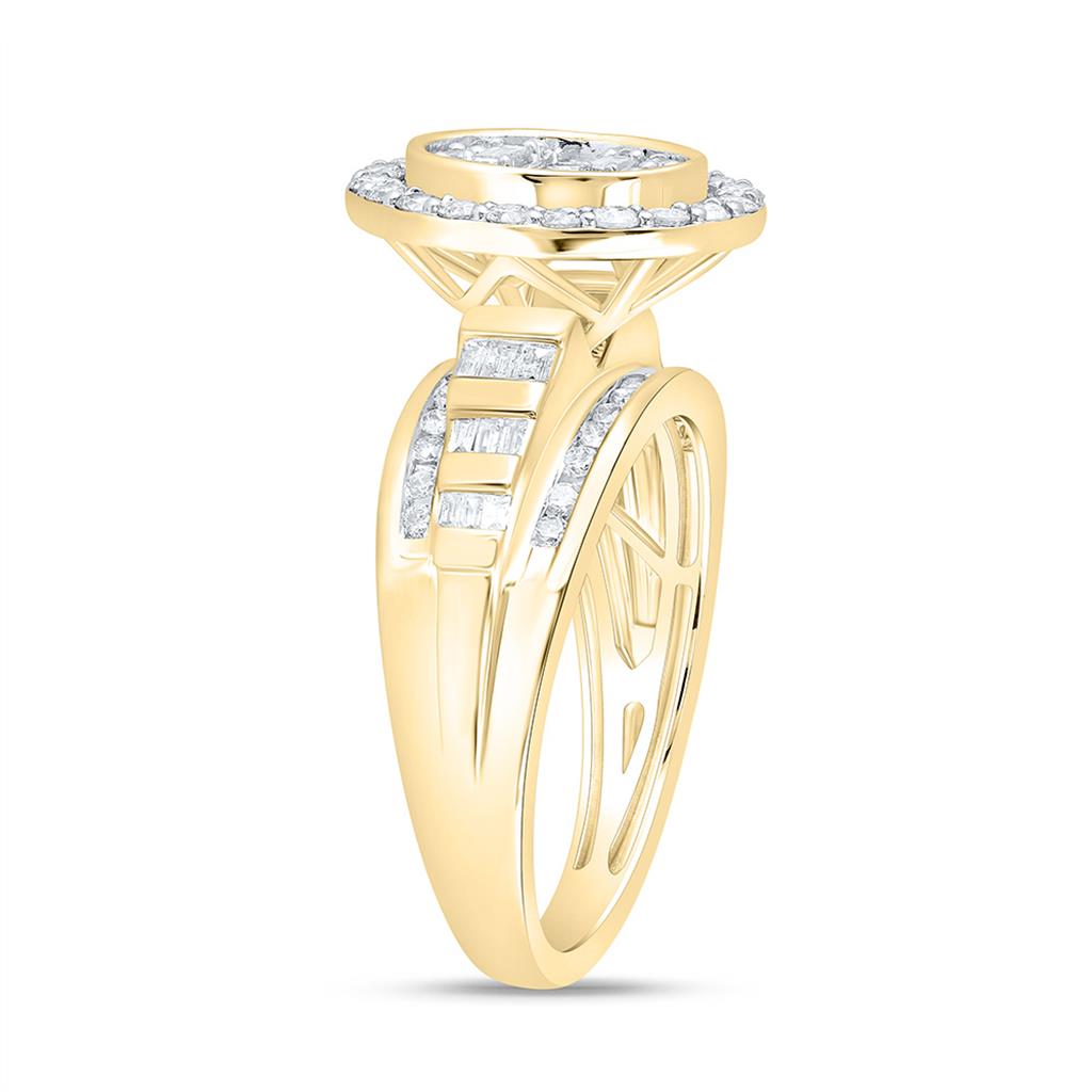 10K Yellow Gold 7/8 Cttw Natural Diamond Fashion Oval Single Halo Bridal Ring