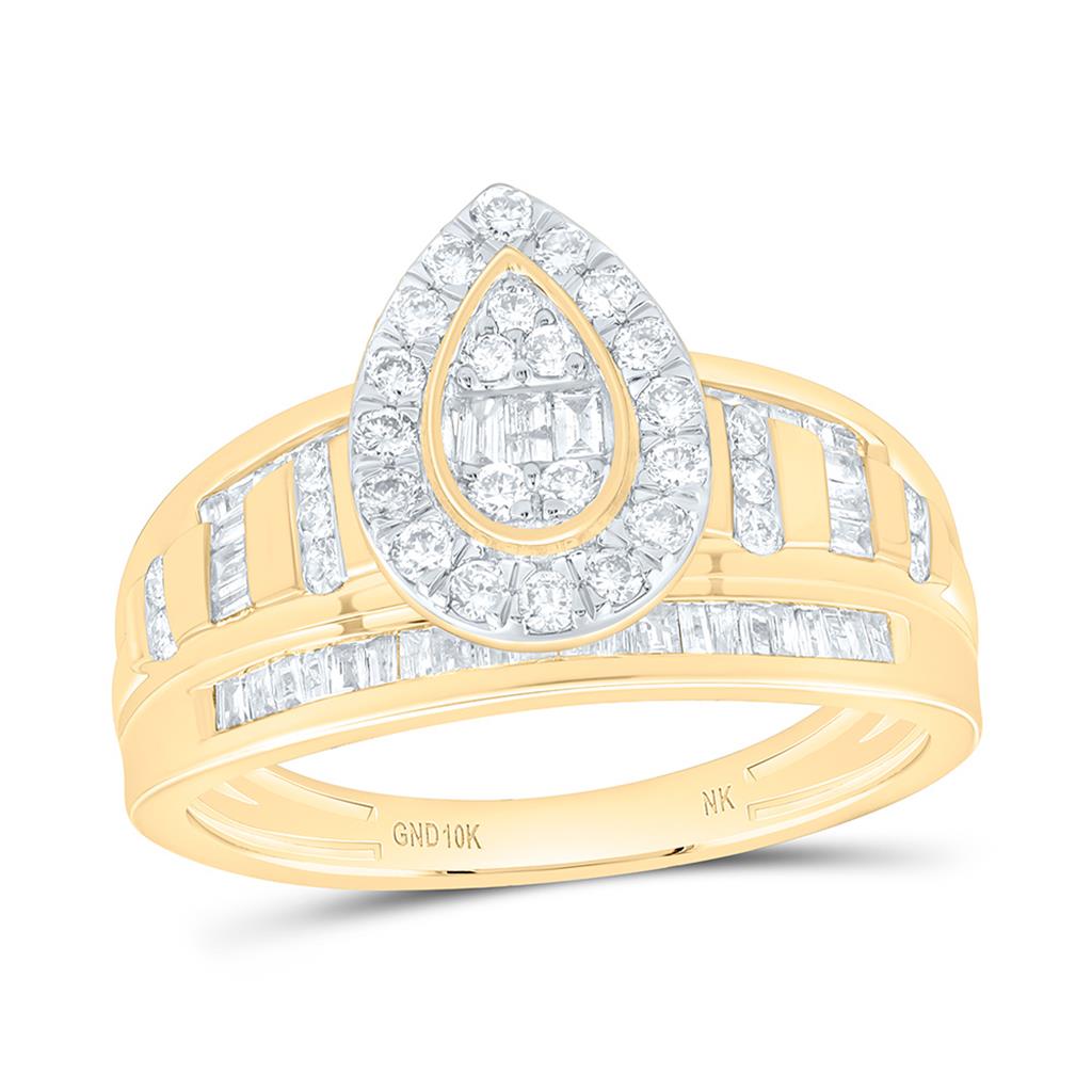 10K Yellow Gold 5/8 Cttw Natural Diamond Fashion Pear Single Halo Bridal Ring