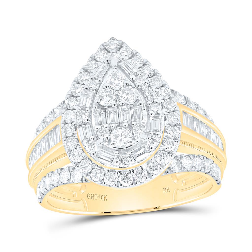 10K Yellow Gold 1 1/2 Cttw Natural Diamond Fashion Pear Double Halo Bridal Ring