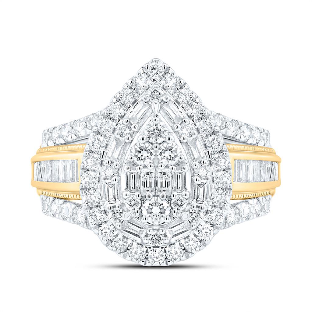 10K Yellow Gold 1 1/2 Cttw Natural Diamond Fashion Pear Double Halo Bridal Ring