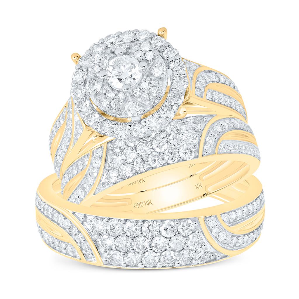 10K Yellow Gold 1 3/4 Cttw Natural Diamond 1/5 Cttw Fashion Center Round Trio Set