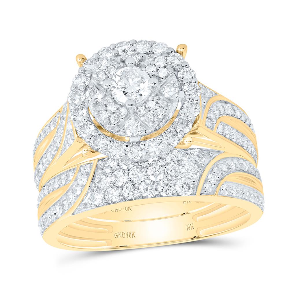 10K Yellow Gold 1 3/4 Cttw Natural Diamond 1/5 Cttw Fashion Center Round Trio Set