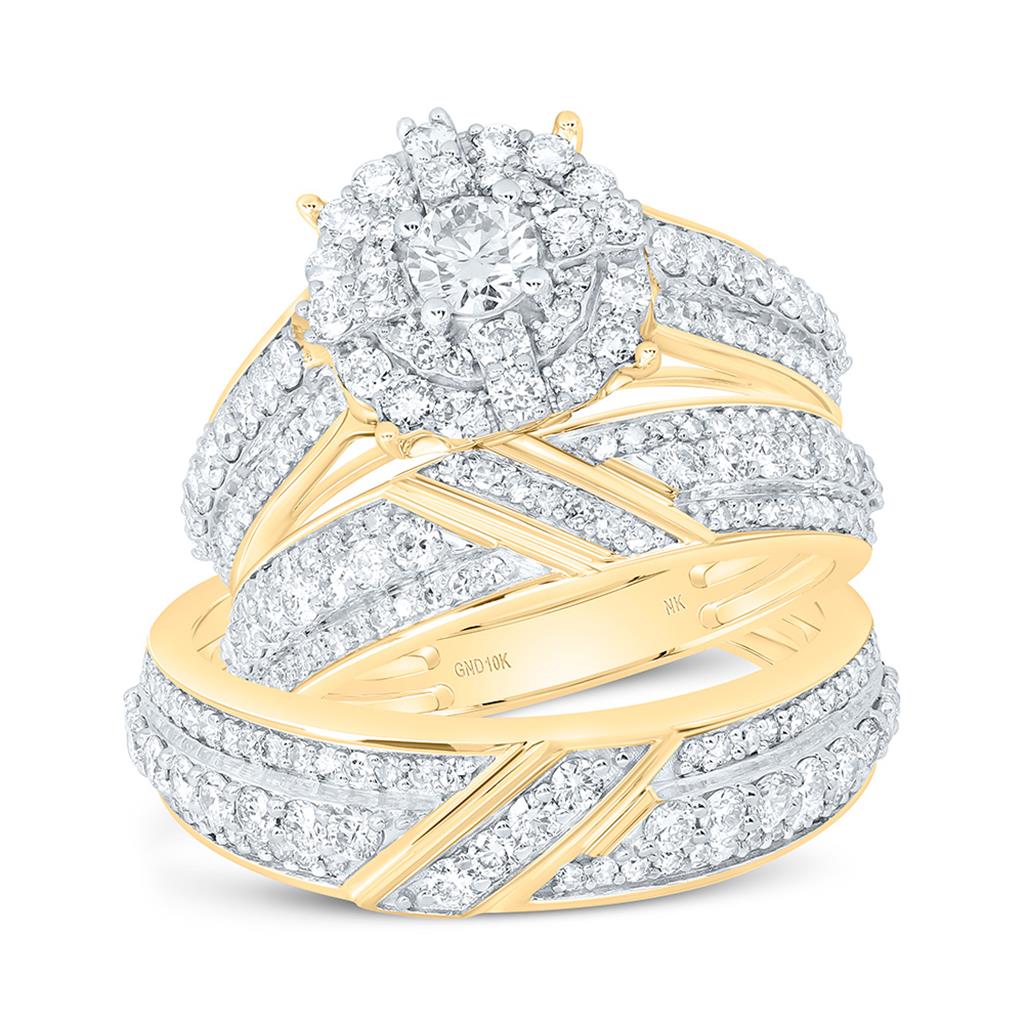 10K Yellow Gold 2 Cttw Natural Diamond  1/4 Cttw  Fashion Center Round Trio Set