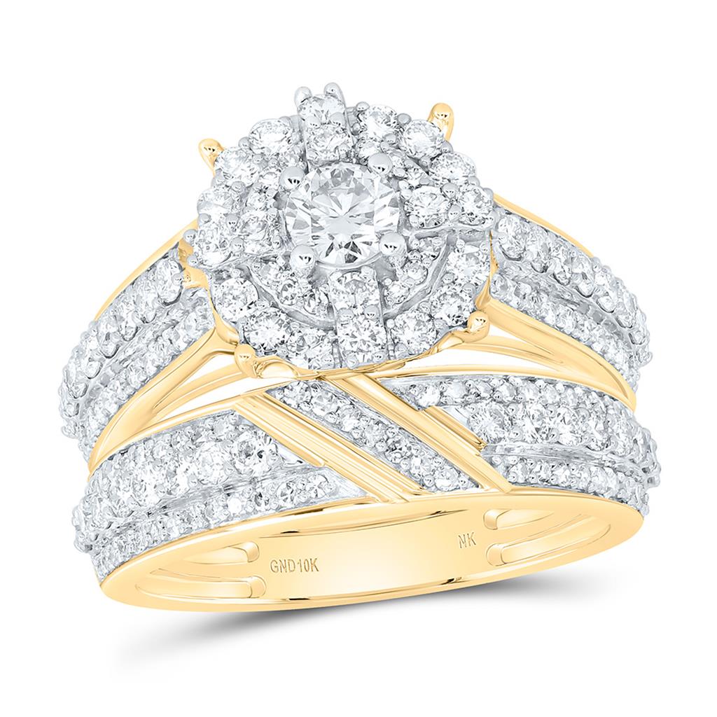 10K Yellow Gold 2 Cttw Natural Diamond  1/4 Cttw  Fashion Center Round Trio Set