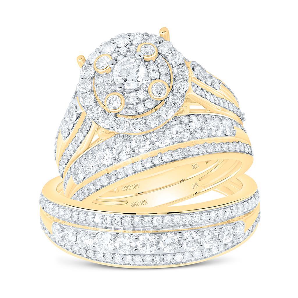10K Yellow Gold 2 Cttw Natural Diamond  1/5 Cttw Fashion Center Round Trio Set