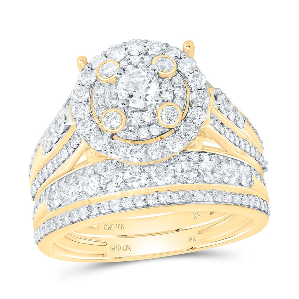 10K Yellow Gold 2 Cttw Natural Diamond  1/5 Cttw Fashion Center Round Trio Set