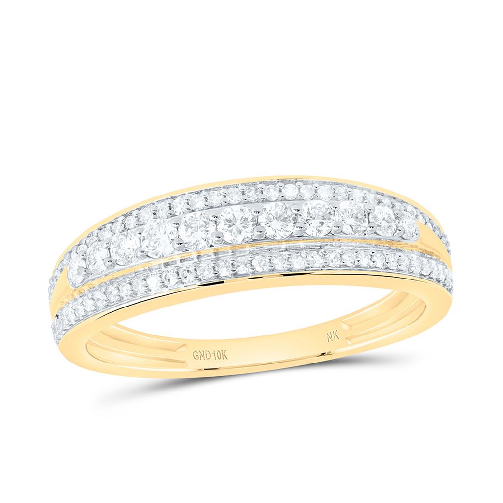 10K Yellow Gold 2 Cttw Natural Diamond  1/5 Cttw Fashion Center Round Trio Set