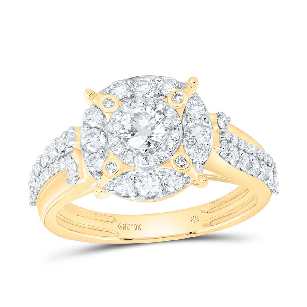 10K Yellow Gold 1 Cttw Natural Diamond 1/4 Cttw Center Round Double Halo Engagement Ring