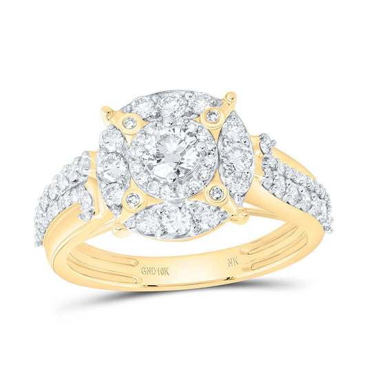 10K Yellow Gold 1 Cttw Natural Diamond 1/4 Cttw Center Round Double Halo Engagement Ring