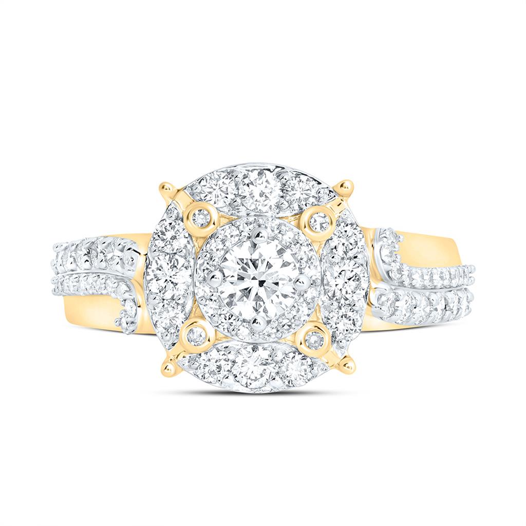 10K Yellow Gold 1 Cttw Natural Diamond 1/4 Cttw Center Round Double Halo Engagement Ring