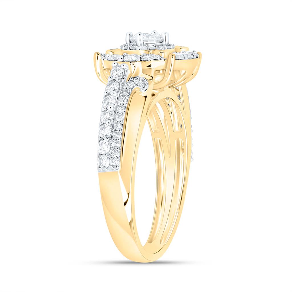 10K Yellow Gold 1 Cttw Natural Diamond 1/4 Cttw Center Round Double Halo Engagement Ring