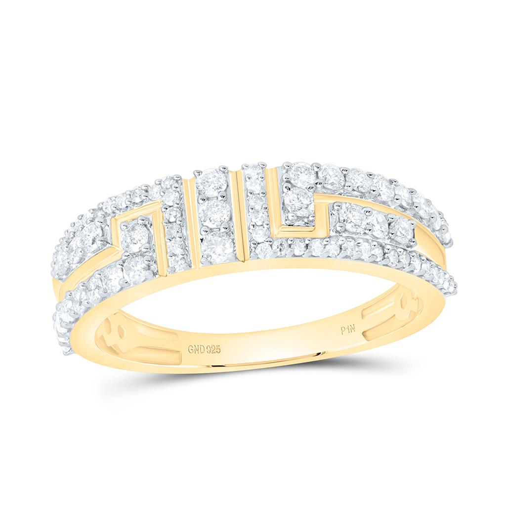 Sterling Silver Yellow Tone 3/4 Cttw Natural Diamond Gift Mens Band